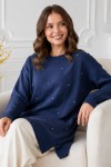 Taşlı Merserize Tunik N3225 Lacivert