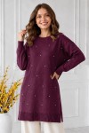 Taşlı Merserize Tunik N3225 Mürdüm