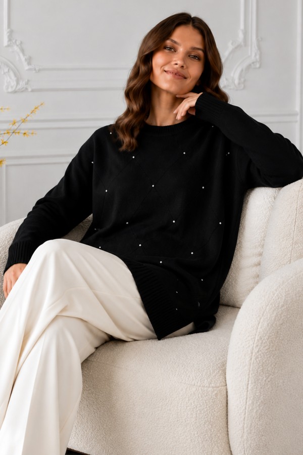 Taşlı Merserize Tunik N3225 Siyah