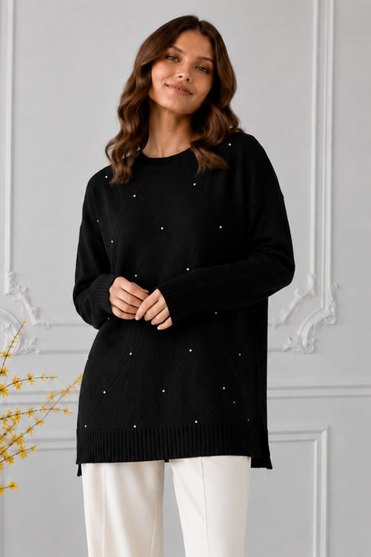 Taşlı Merserize Tunik N3225 Siyah