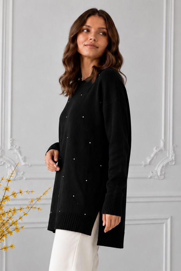 Taşlı Merserize Tunik N3225 Siyah