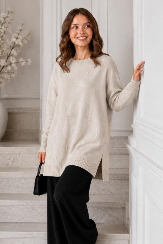 Taşlı Merserize Tunik N3225 Taş Rengi