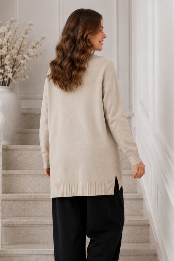 Taşlı Merserize Tunik N3225 Taş Rengi