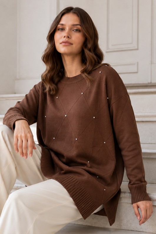 Taşlı Merserize Tunik N3225 Vizon