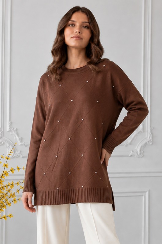 Taşlı Merserize Tunik N3225 Vizon
