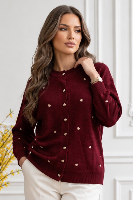Kalpli Triko Hırka N3219 Bordo