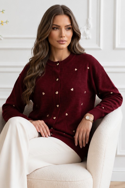 Kalpli Triko Hırka N3219 Bordo