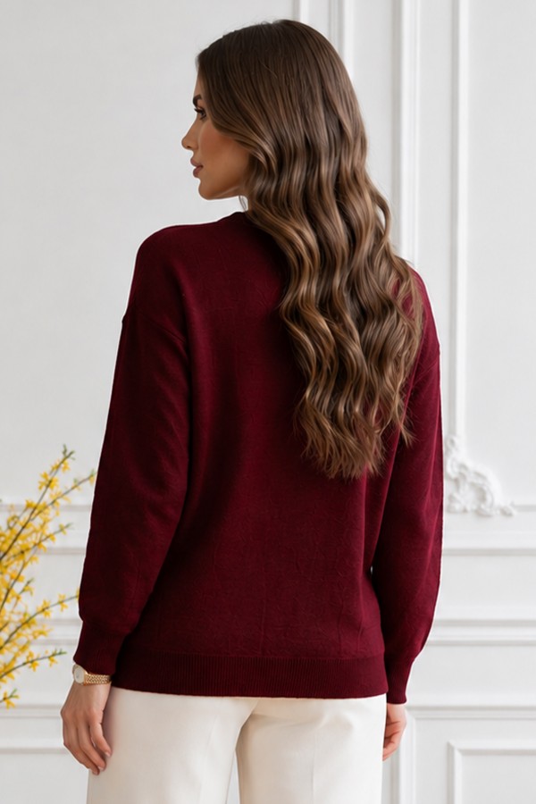 Kalpli Triko Hırka N3219 Bordo