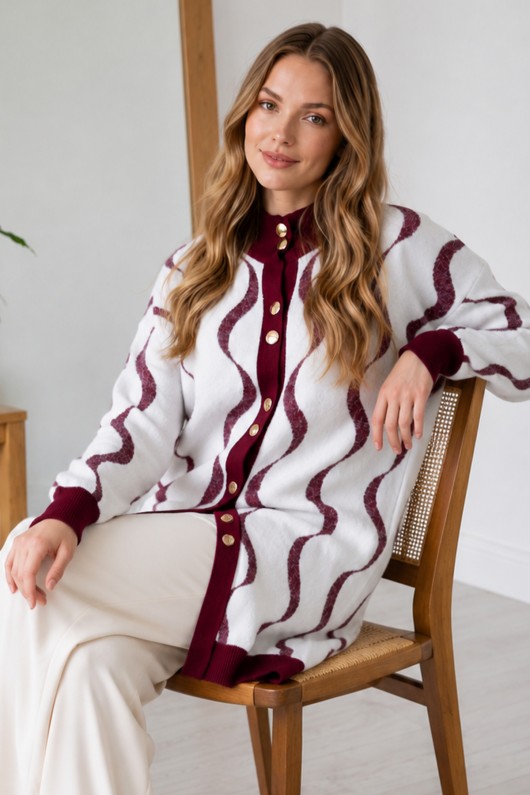 Desenli Sakal Hırka N3323 Bordo