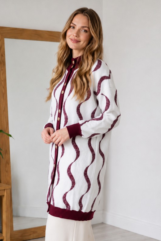 Desenli Sakal Hırka N3323 Bordo