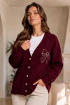 Fiyonk Nakışlı Triko Hırka N514 Bordo