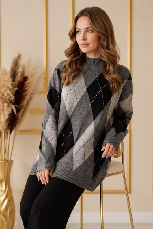 Baklava Desenli Triko Tunik R4508 Antrasit