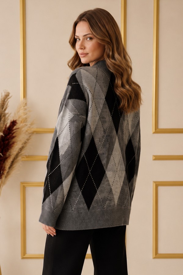Baklava Desenli Triko Tunik R4508 Antrasit