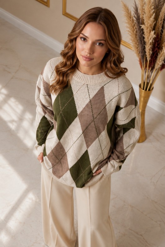 Baklava Desenli Triko Tunik R4508 Ekru