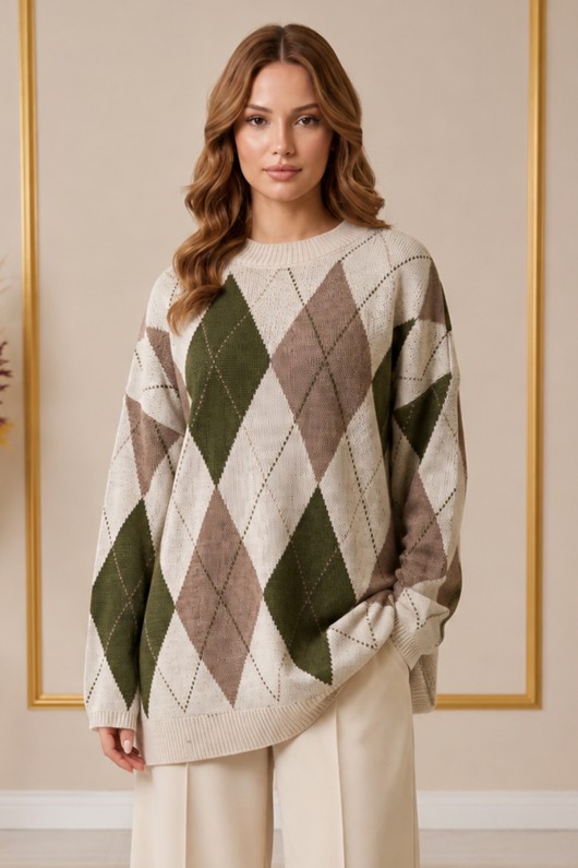 Baklava Desenli Triko Tunik R4508 Ekru