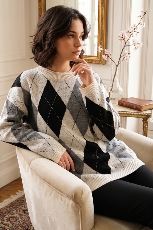 Baklava Desenli Triko Tunik R4508 Gri