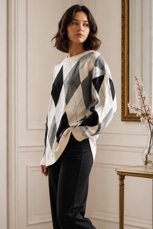 Baklava Desenli Triko Tunik R4508 Gri