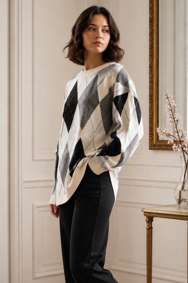 Baklava Desenli Triko Tunik R4508 Gri