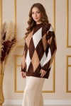 Baklava Desenli Triko Tunik R4508 Kahverengi