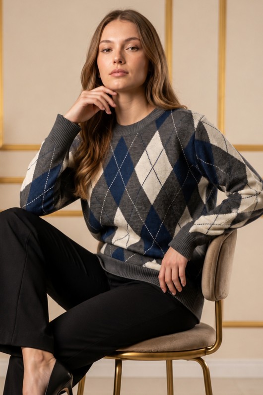 Baklava Desenli Triko Tunik R4508 Lacivert