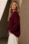 Dikiş Detaylı Triko Kazak R4479 Bordo