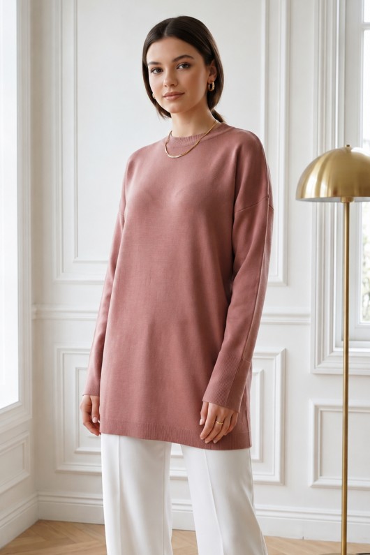 Triko Tunik R7183 Gül Kurusu