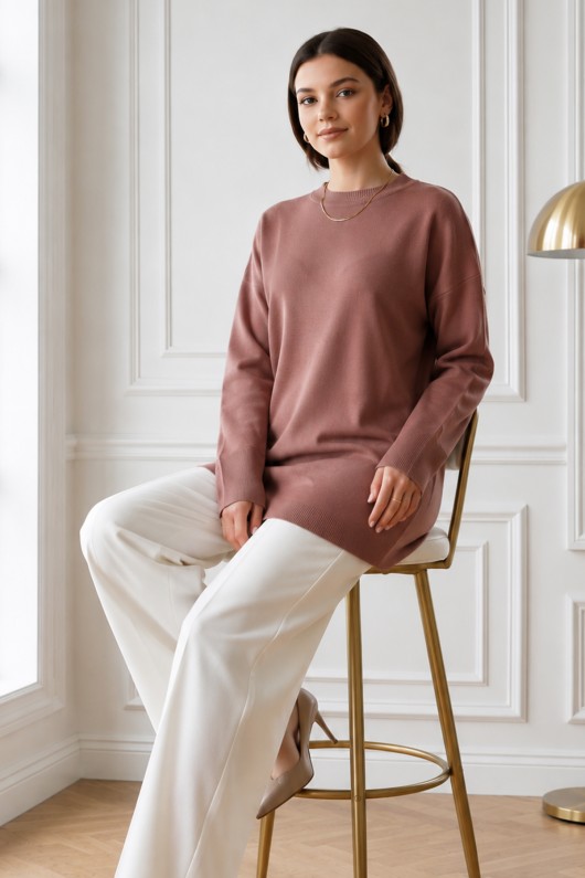 Triko Tunik R7183 Gül Kurusu Triko Tunik R7183 Gül Kurusu