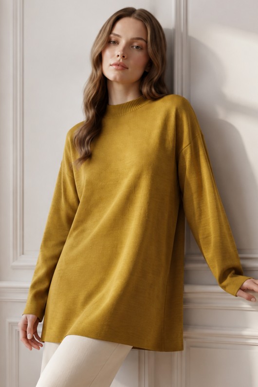 Triko Tunik R7183 Yağ Yeşili Triko Tunik R7183 Yağ Yeşili