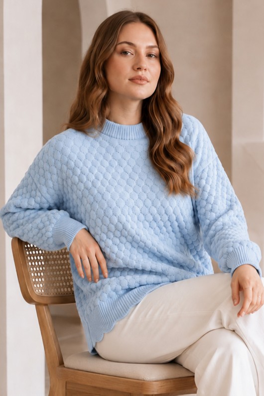 Kabartmalı Triko Kazak R4520 Bebe Mavisi