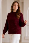 Kabartmalı Triko Kazak R4520 Bordo