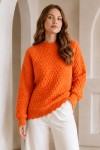 Kabartmalı Triko Kazak R4520 Oranj