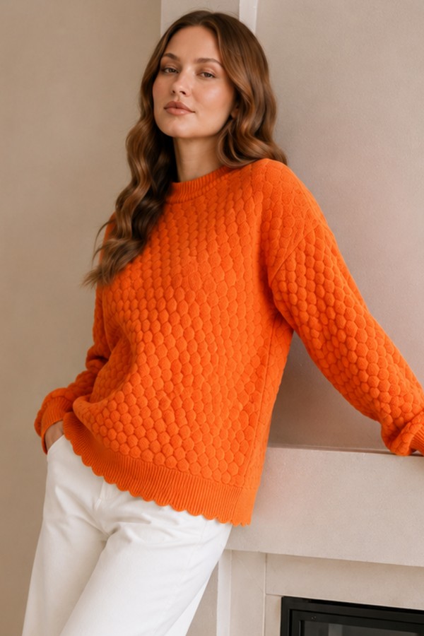 Kabartmalı Triko Kazak R4520 Oranj