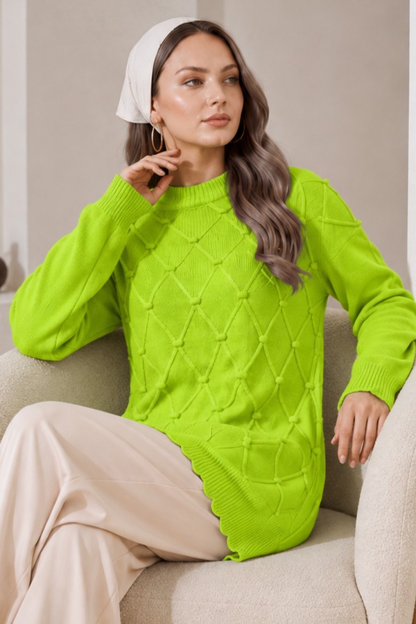 Desenli Triko Kazak R4514 Fıstık Yeşili