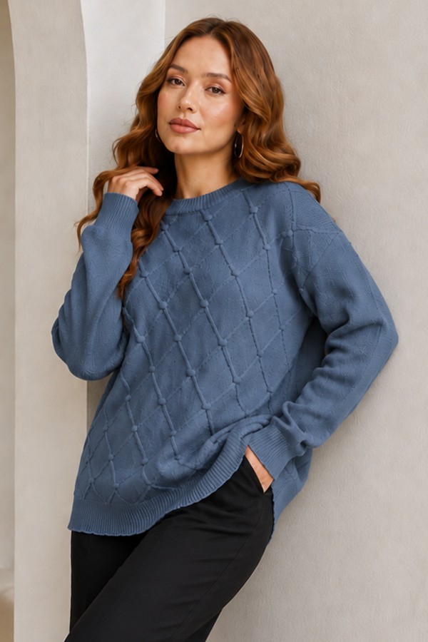Desenli Triko Kazak R4514 İndigo