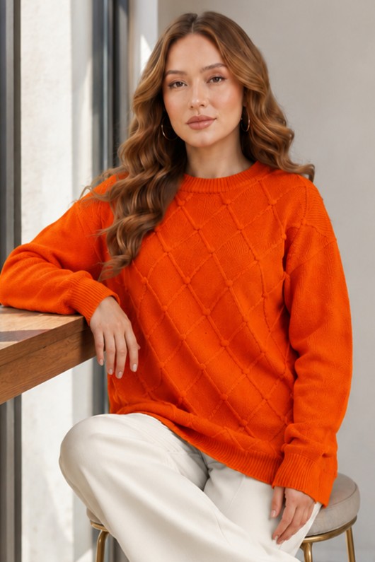 Desenli Triko Kazak R4514 Oranj