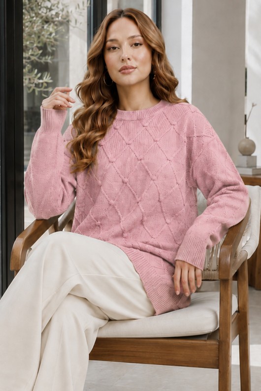 Desenli Triko Kazak R4514 Pembe
