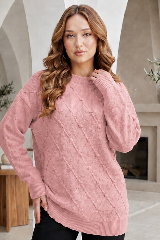 Desenli Triko Kazak R4514 Pembe