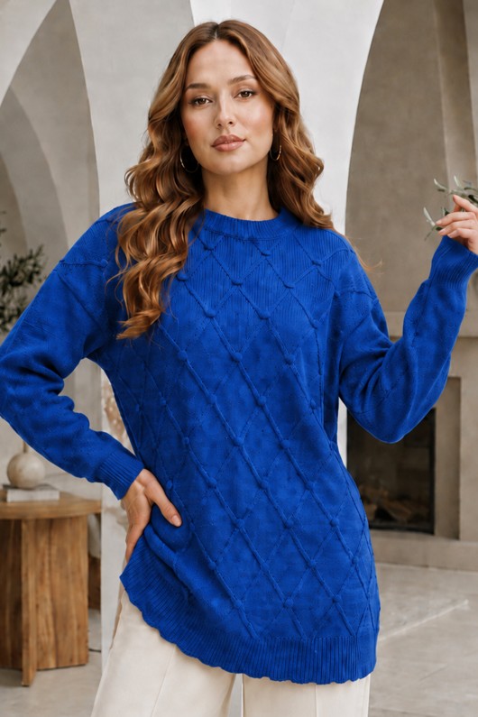 Desenli Triko Kazak R4514 Saks Mavisi