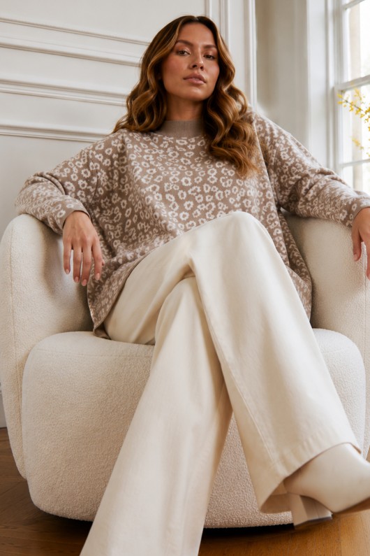 Leopar Desenli Tunik R7185 Bej