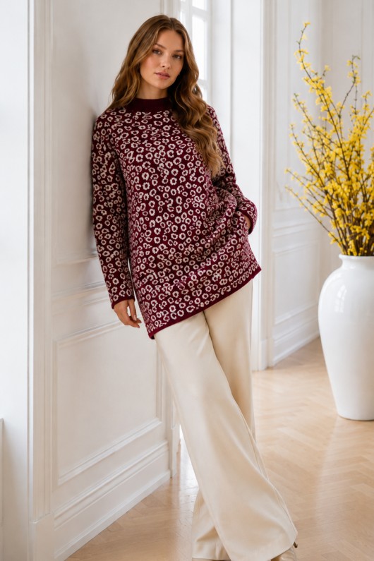 Leopar Desenli Tunik R7185 Bordo