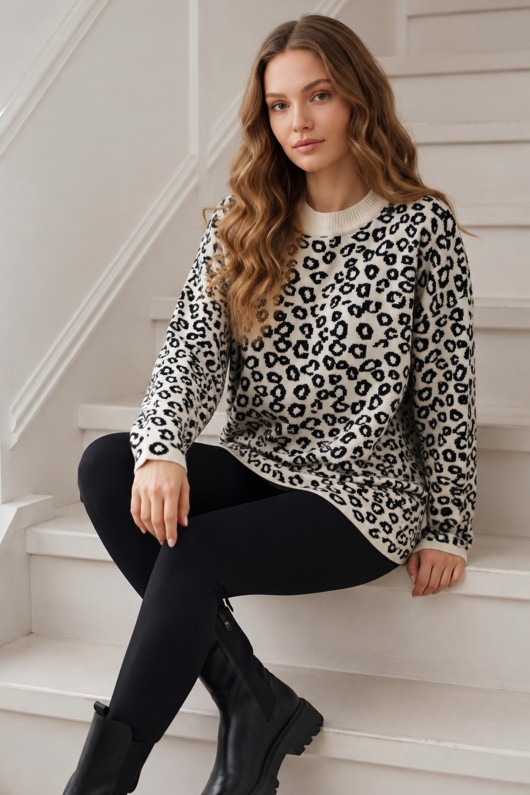 Leopar Desenli Tunik R7185 Ekru