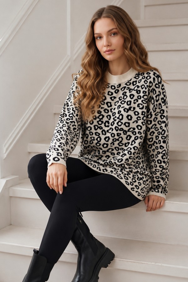 Leopar Desenli Tunik R7185 Ekru Leopar Desenli Tunik R7185 Ekru
