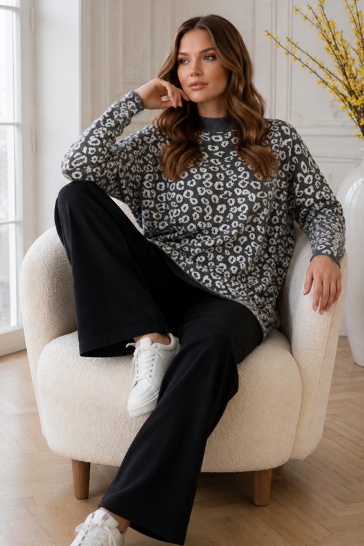 Leopar Desenli Tunik R7185 Gri