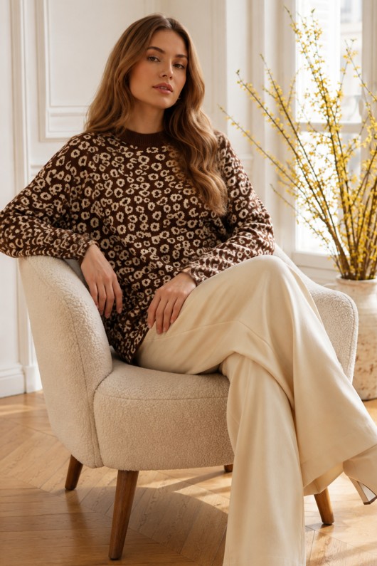 Leopar Desenli Tunik R7185 Kahverengi