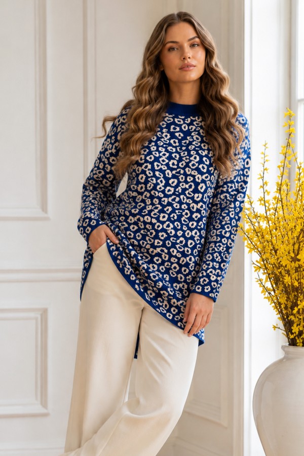 Leopar Desenli Tunik R7185 Lacivert