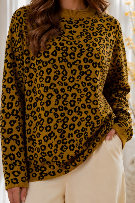 Leopar Desenli Tunik R7185 Yağ Yeşili