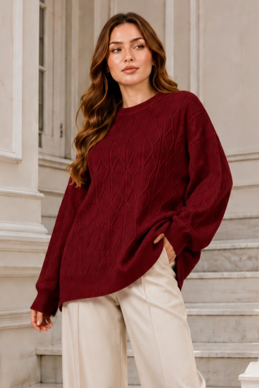 Örgü Desenli Triko Tunik R4484 Bordo Örgü Desenli Triko Tunik R4484 Bordo