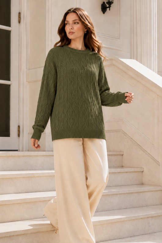 Örgü Desenli Triko Tunik R4484 Haki Örgü Desenli Triko Tunik R4484 Haki