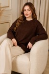 Örgü Desenli Triko Tunik R4484 Kahverengi