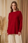 Örgü Desenli Triko Tunik R4484 Kırmızı